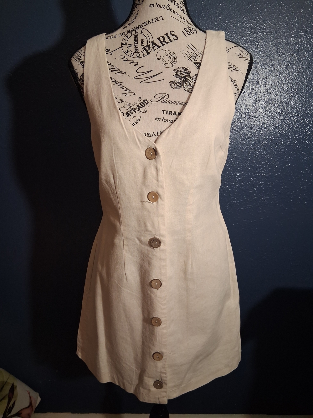 Forver 21 Linen Button-Front Tank Dress - Cream Small